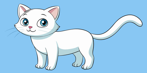 Cute white cat in blue background vector illustration.