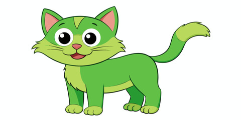 Cute green cat in white background vector illustration.