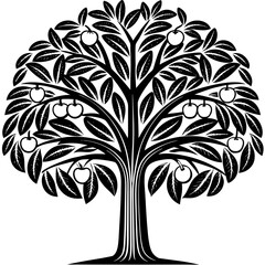 Apple Tree Silhouette – Elegant Black and White Botanical Line Art