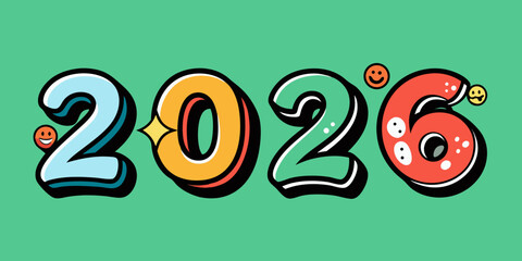Colorful pack of 2026 New Year logo celebrations designs, templates , social media banners in blue background vector illustration.