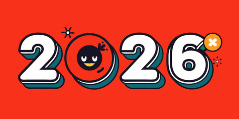 Colorful pack of 2026 New Year logo celebrations designs, templates , social media banners in red background vector illustration.