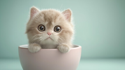 Adorable Kitten Peeking from Pink Bowl