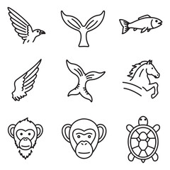 Fototapeta premium Simple and modern black and white line art illustration of animals and nature elements