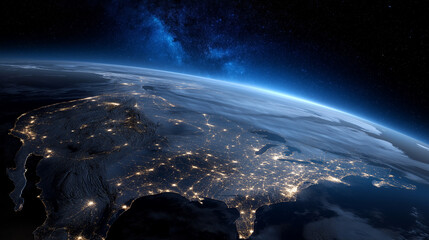 North American continent seen from space glowing softly at night