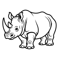 A black and white rhinoceros illustration vector style coloring page 