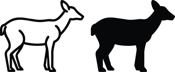 Deer Female Silhouette and Outline Icon for Wildlife, Forest, and Nature Design Projects