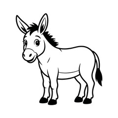 A black and white donkey illustration vector style coloring page