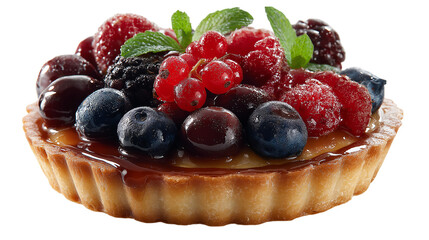Exquisite Berry Tart with Glaze and Mint Garnish Food