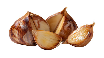 Fermented Black Garlic Still Life on Transparent Backdrop