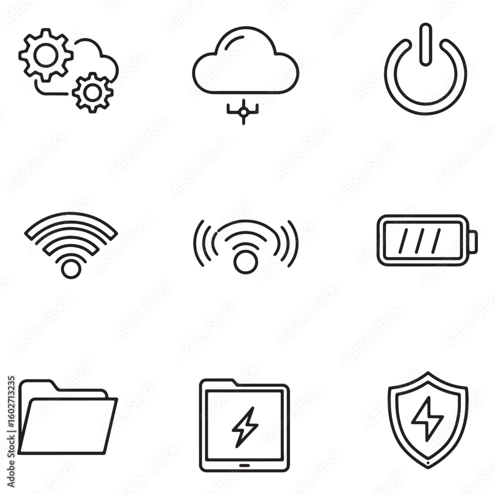 Aufkleber simple outline icons representing modern technology cloud computing and digital devices