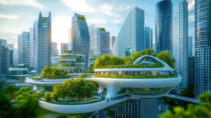 Obraz premium Eco architecture. Green tree and glass office building