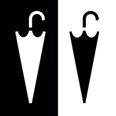 Icon of a folded umbrella. Symbol of rain or protection. Means of protection from the sun. Season or autumn pictogram.  Attribute of bad weather or precipitation.
