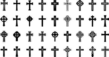 Christian cross icon collection. Religious cross icon. Vector illustration. EPS 10

