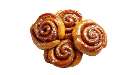 Four Cinnamon Rolls Stacked Overhead Close-up View