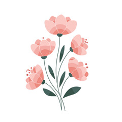Modern Pink Flowers Bouquet Illustration. Stylized Floral Vector Art for Spring, Nature, and Decorative Design.