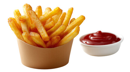 French Fries and Ketchup in a Simple Paper Container