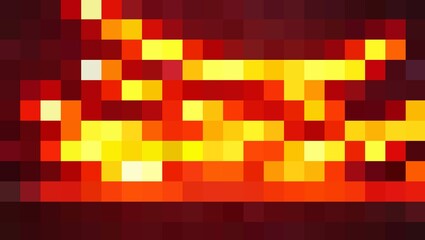 Abstract Red yellow fire color square pixel mosaic. abstract background photos. Bright pixelated abstract pattern with fiery red and orange tones. Digital glitch art suitable for backgrounds,