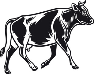 Obraz premium black silhouette of a cow walking side pose vector. 