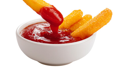 French Fries Dipped in Ketchup Bowl on Transparent Background