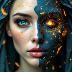 A mesmerizing portrait blending light and dark elements in stunning detail and emotion