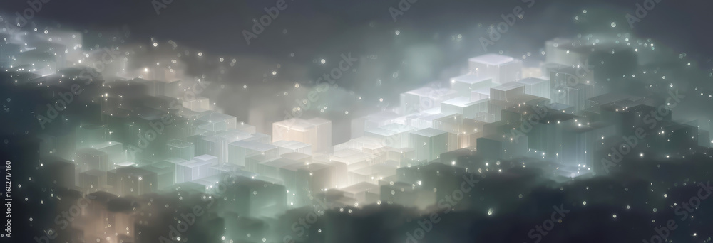 Aufkleber a futuristic abstract representation of transparent square shapes in pastel colors and lines with gl