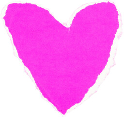 Bright pink heart shape paper cutout isolated on white background for Valentine’s Day or romantic...