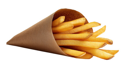 French Fries in a Brown Paper Cone on Transparent Background