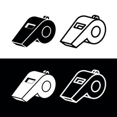 Referee whistle icon. Symbol of sport, match or championship. Referee whistle, attribute of sports referee or violation of game rules. For playing football or hockey, volleyball or basketball.