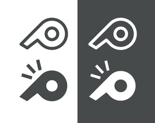 Referee whistle icon. Symbol of sport, match or championship. Referee whistle, attribute of sports referee or violation of game rules. For playing football or hockey, volleyball or basketball.
