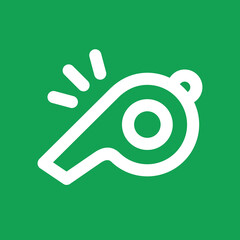 Referee whistle icon. Symbol of sport, match or championship. Referee whistle, attribute of sports referee or violation of game rules. For playing football or hockey, volleyball or basketball.