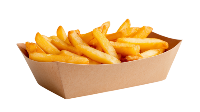 French Fries in a Cardboard Tray on Transparent Background