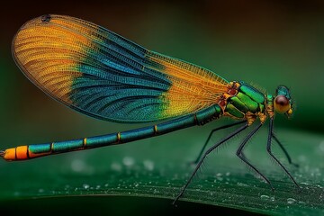 Colorful dragonfly resting on a surface