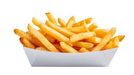 French Fries in a White Paper Box on Transparent Background