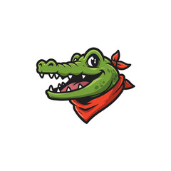 Cheerful cartoon crocodile head wearing a red bandana.