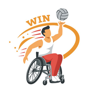 Badge of Paralympic Athlete in Action with &lsquo;Win&rsquo; Script Icon