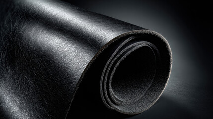 Rolled black leather material with rich deep color, smooth texture, and elegant appearance for luxury crafting projects