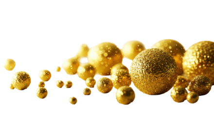 Luminous golden bokeh lights and shimmering particles on a plain transparent background, featuring a white to gold gradient transition, studio lighting, luxurious celebratory atmosphere