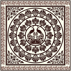 Traditional Thai Peacock Carpet Pattern | Ornamental Textile Design for Rug or Fabric