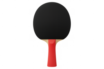 Table tennis paddle with black rubber and red handle isolated on transparent background, perfect for sports and competition designs
