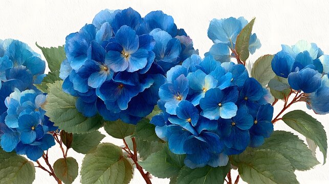 Artistic Watercolor Borders Showcasing Vibrant Blue Hydrangeas in Full Bloom - Powered by Adobe