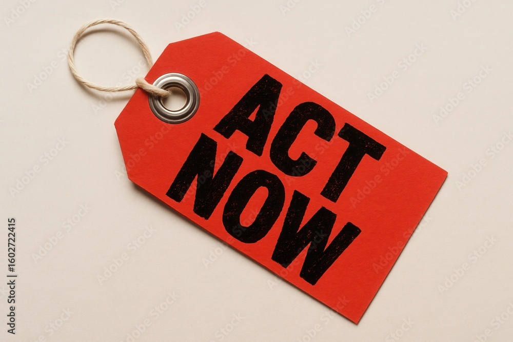 Poster a bold red tag with the phrase 