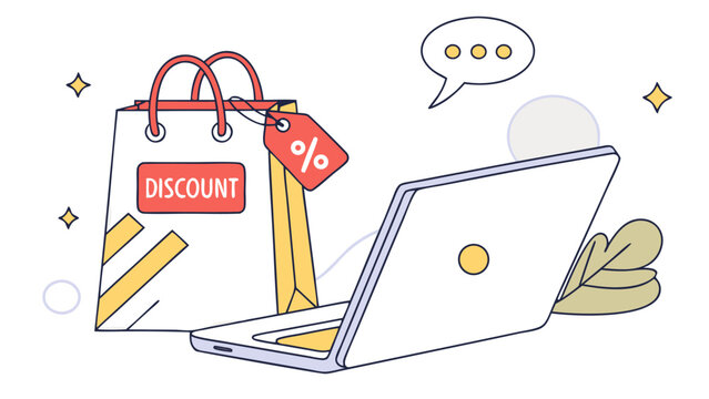 Online shopping discount concept with a shopping bag laptop and percentage tag symbolizing savings and special offers - Powered by Adobe