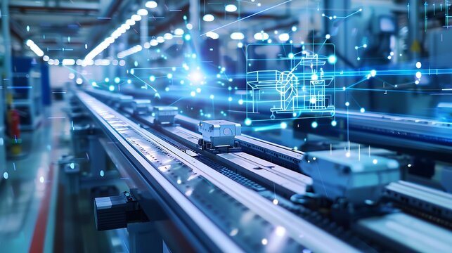 Modern Automated Manufacturing Line with Digital Technology Integration and Smart Factory Concepts