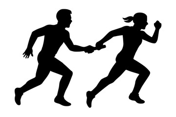 Obraz premium silhouette set of relay race. sport, running.