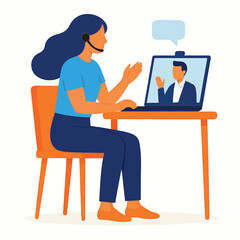 Vector woman on video call