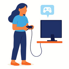 Vector of woman playing game console