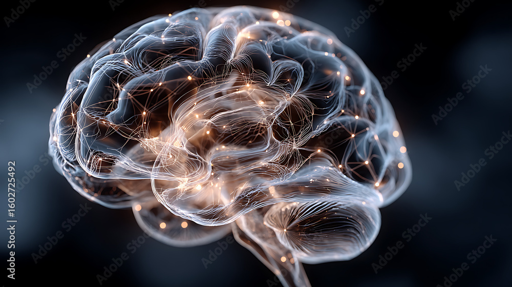 Aufkleber brain connectivity concept with neural network on abstract dark background 49337985 1