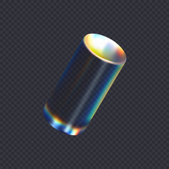 3d transparent glossy cylinder with dispersion effect. Rainbow colors reflection glass. Vector illustration.