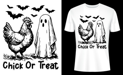 Chick or Treat Vintage Halloween Chicken T-shirt Design