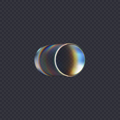 3d transparent glossy cylinder with dispersion effect. Rainbow colors reflection glass. Vector illustration.